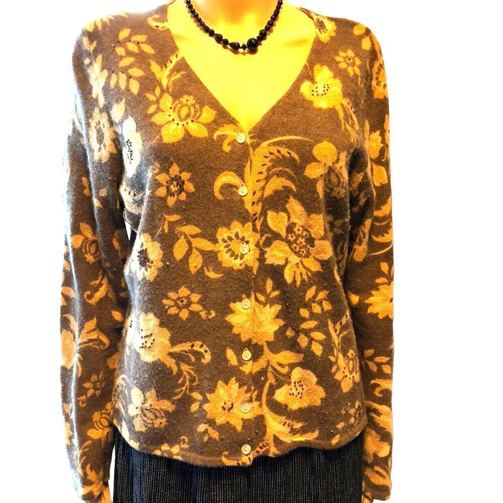 Sarah Spencer Angora Wool Blend  Soft Floral Women Sweater Cardigan  XLP